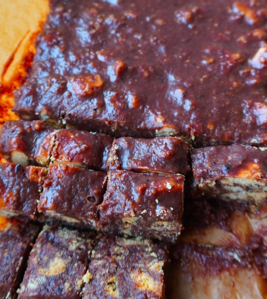 chocolate tiffin bar with flat lay close up