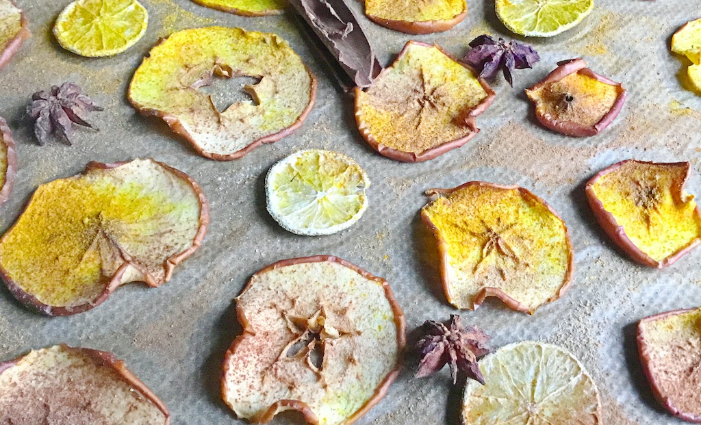 dried apples or apple crisps seen very close