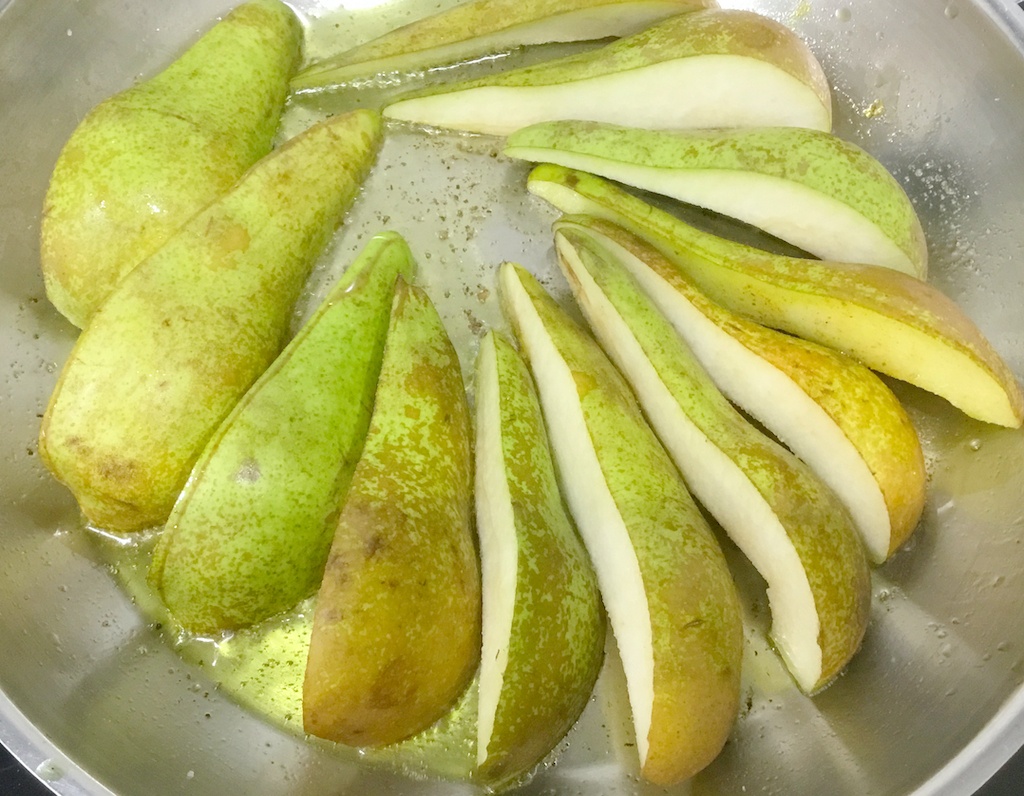 pears frying on the pan