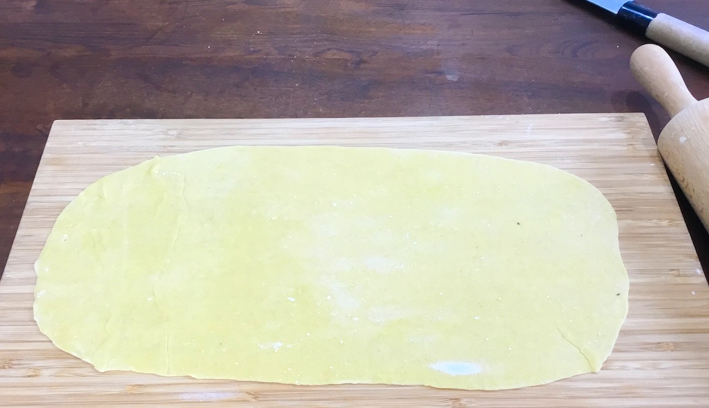 pasta sheet spread on the chopping board