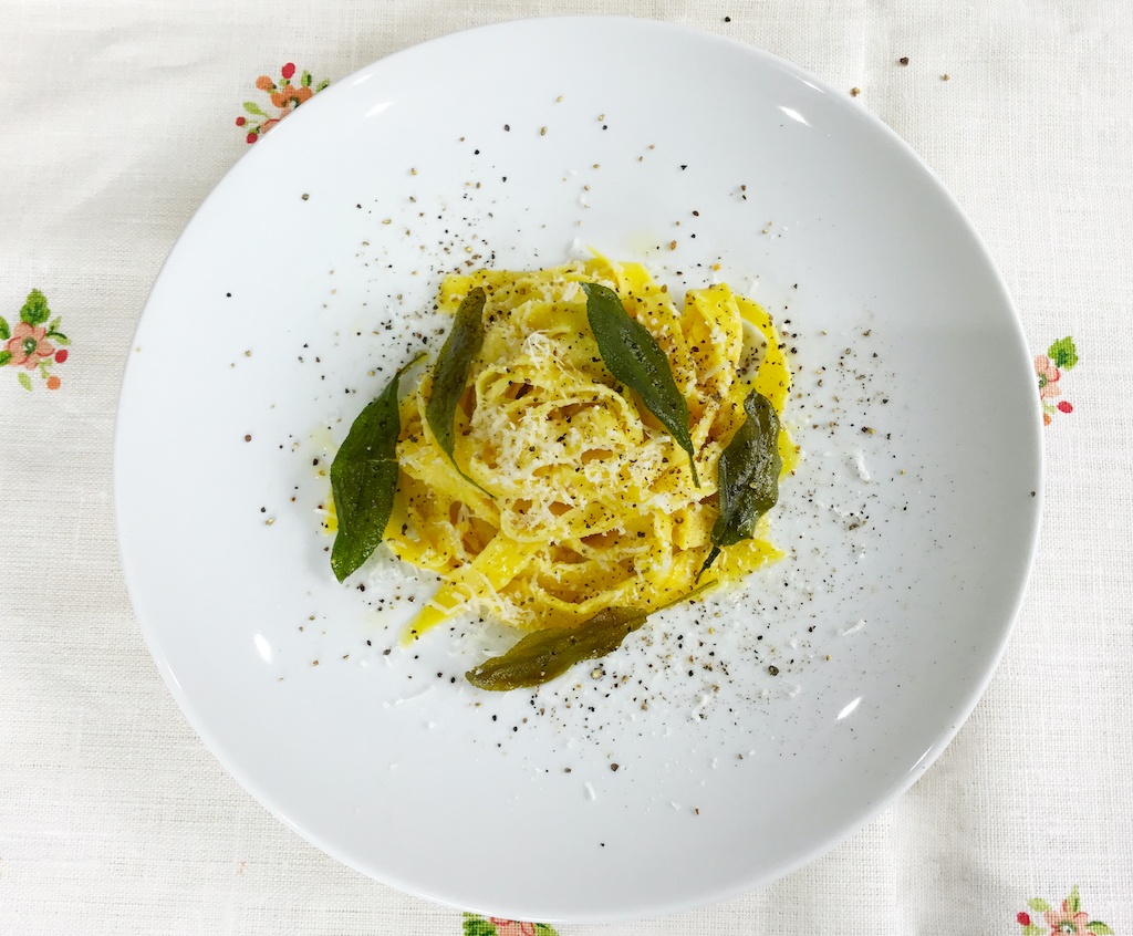 tagliatelle pasta on the plate from the top