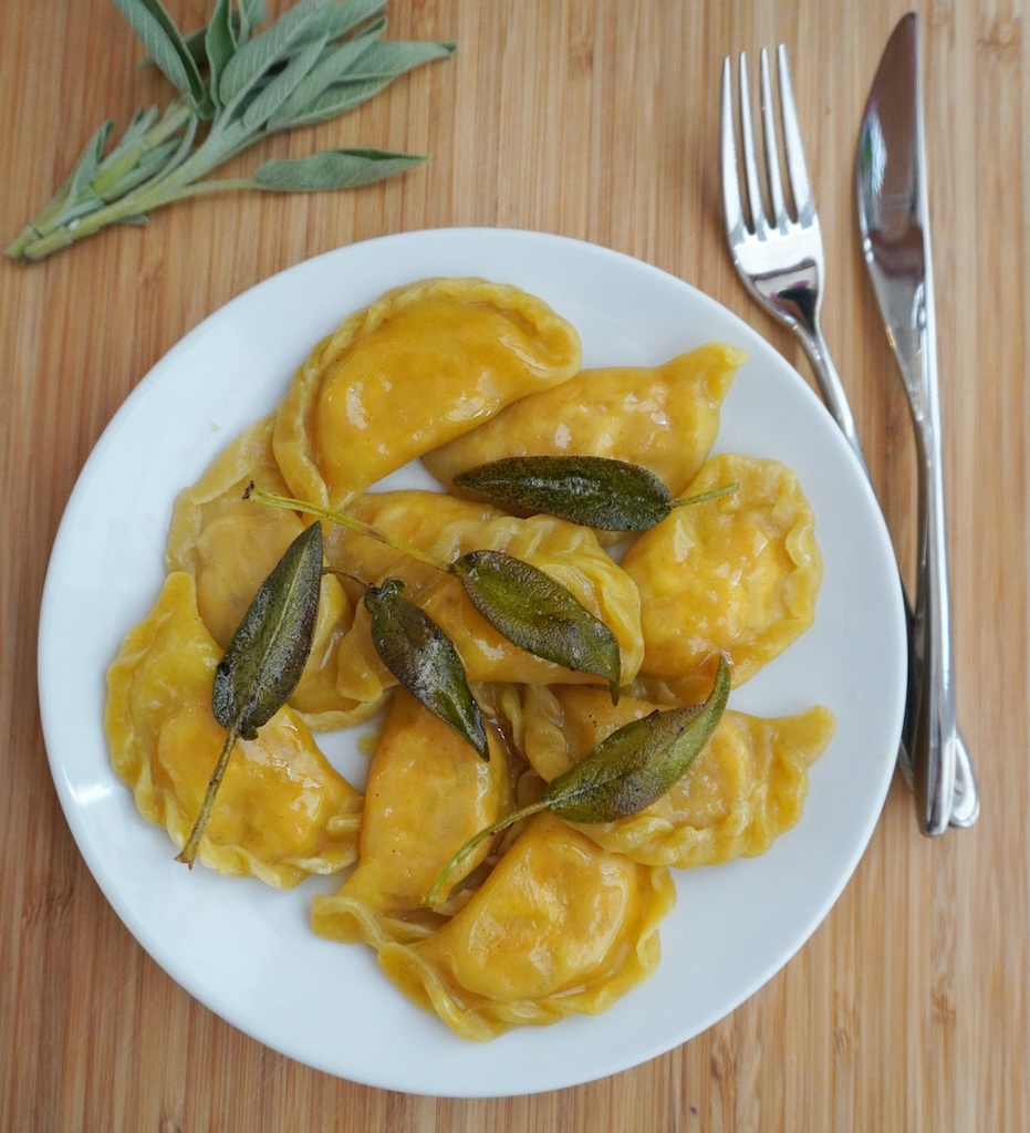 pierogi dumplings on the serving plate - flat lay