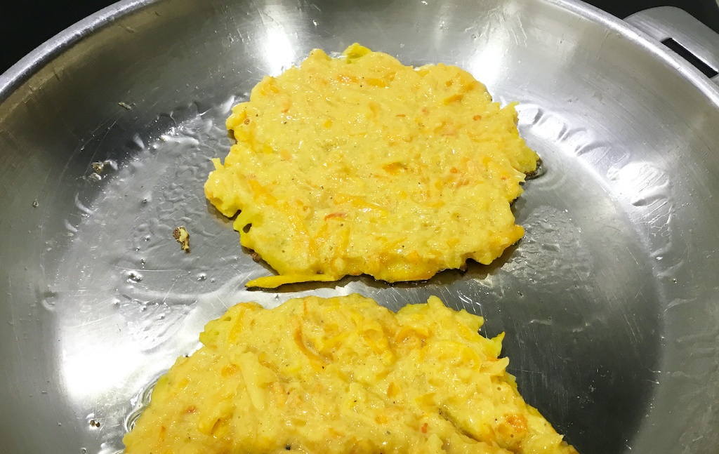 pumpkin pancakes on the frying pan