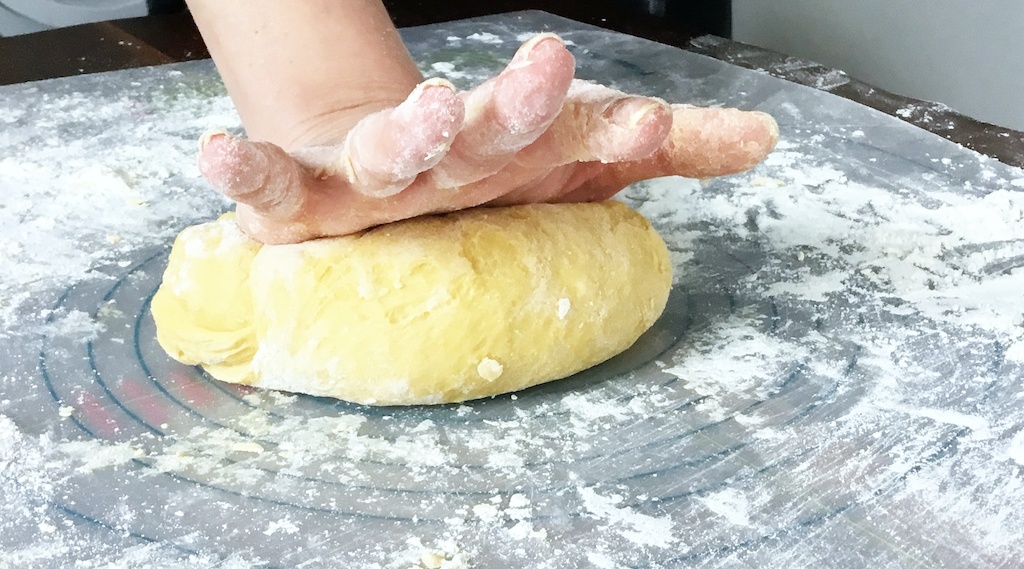 kneading the dough for ravioli